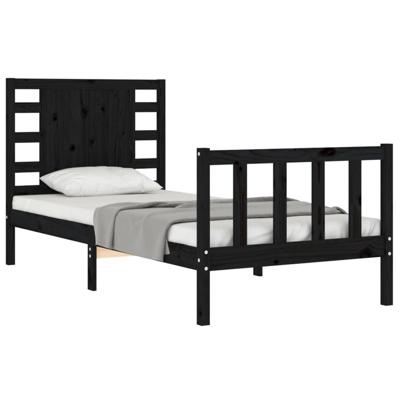 Bedframe met hoofdbord massief hout zwart