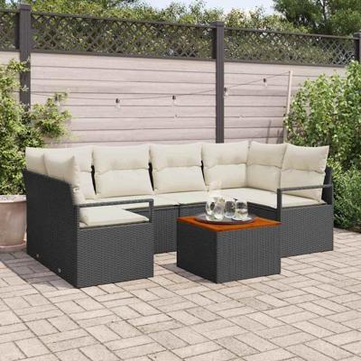 Tuinbankenset met opslag 7 pcs Zwart en Crème poly rattan