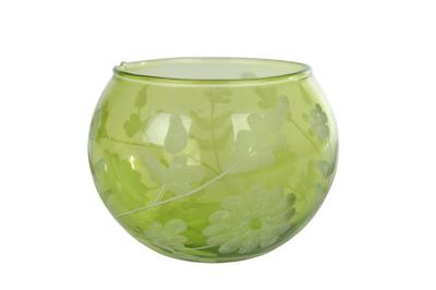 Theelichth Flower L groen glas 14x14x10cm