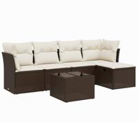 6-delige Loungeset met kussens poly rattan bruin - thumbnail