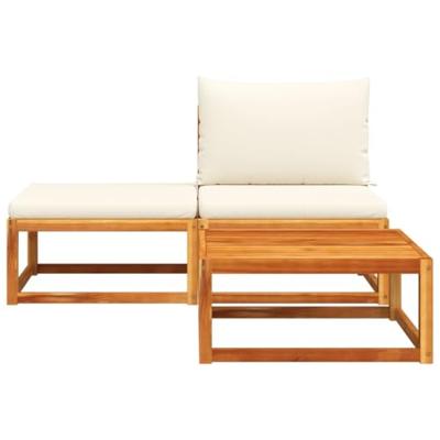 3-delige Loungeset met kussens massief acaciahout - thumbnail