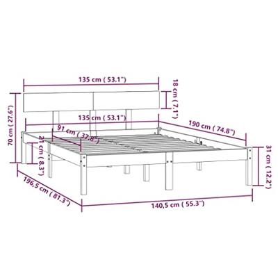 Bedframe massief grenenhout wit 135x190 cm 4FT6 Double