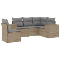 6-delige Loungeset met kussens poly rattan beige - thumbnail