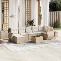 8-delige Loungeset met kussens poly rattan beige - thumbnail