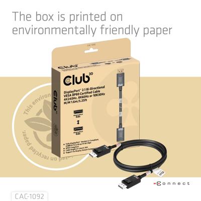 club3D CAC-1092 DisplayPort-kabel DisplayPort Aansluitkabel DisplayPort-stekker 1.6 m Zwart