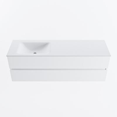 MONDIAZ VICA 150cm badmeubel onderkast Talc 2 lades. Wastafel CLOUD links 1 kraangat, kleur Talc.