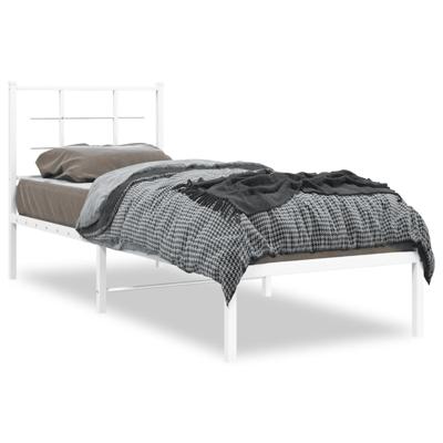Bedframe met hoofdbord metaal wit 150x200 cm
