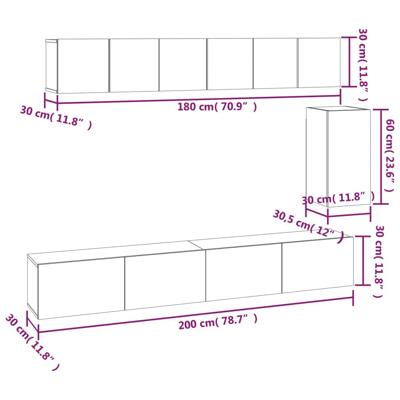 6-delige Tv-meubelset bewerkt hout betongrijs - thumbnail