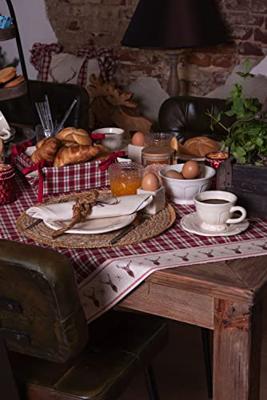 Clayre & Eef Tafelloper 50x140 cm Rood Beige Katoen Rechthoek Ruit