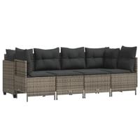 5-delige Loungeset met kussens poly rattan grijs - thumbnail