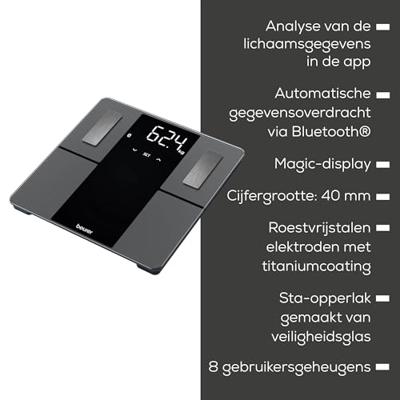Beurer BF 500 76011 Analyse-personenweegschaal Digitaal Weegbereik (max.): 180 kg Zwart Met Bluetooth