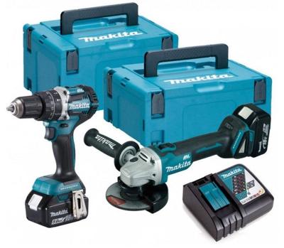 Makita dlx2179tj1 18v lxt 2 delige brushless dga504 haakse slijper + dhp484 (klop)boormachine set met 2 x 5.0ah accu's
