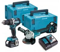 Makita dlx2179tj1 18v lxt 2 delige brushless dga504 haakse slijper + dhp484 (klop)boormachine set met 2 x 5.0ah accu's - thumbnail
