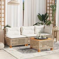 Tuinbank zonder armleuning met kussens poly rattan beige - thumbnail