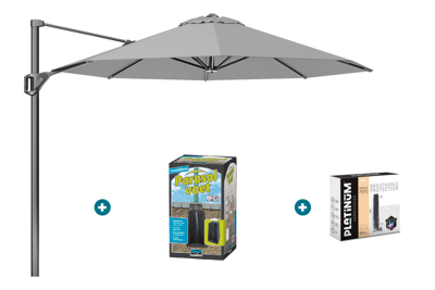 Platinum Voyager ronde zweefparasol T1 3 m. - Light Grey met ingraafvoet en hoes