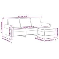 Driezitsbank met voetenbank 180 cm fluweel crèmekleurig - thumbnail