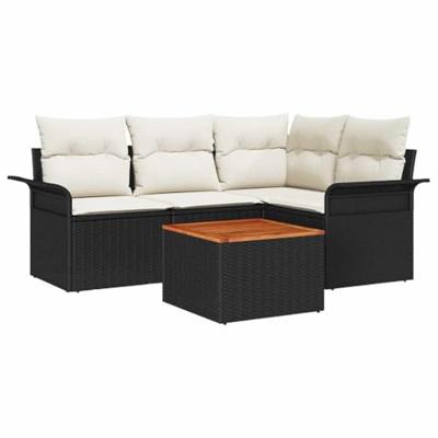 Tuinbankenset met kussen 5 pcs Zwart poly rattan