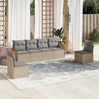 6-delige Loungeset met kussens poly rattan beige - thumbnail