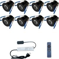 Velvalux LED Veranda Inbouwspot Set - 8 Stuks - Dimbaar 3W - IP65 - 4000K - Mat Zwart - thumbnail