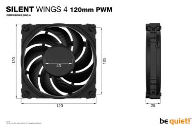 BeQuiet SILENT WINGS 4 PC-ventilator Zwart (b x h x d) 120 x 25 x 120 mm