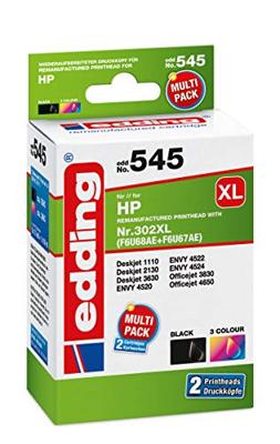 Edding Inktcartridge vervangt HP 302XL, F6U68AE, F6U67AE Compatibel Combipack Zwart, Kleur 18-545 18-545 Edding Inktcartridge vervangt HP 302XL, F6U68AE, F6U67AE Compatibel Combipack Zwart, Kleur 18-545 18-545
