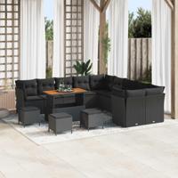 Tuinbankenset 14 pcs Zwart poly rattan - thumbnail