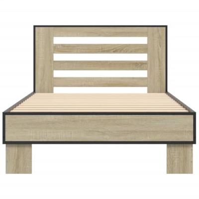 Bedframe bewerkt hout en metaal sonoma eikenkleurig 75x190 cm Bedframe bewerkt hout en metaal sonoma eikenkleurig 75x190 cm