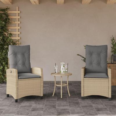 Tuinstoelen 2 st verstelbaar kussens poly rattan gemengd beige Tuinstoelen 2 st verstelbaar kussens poly rattan gemengd beige