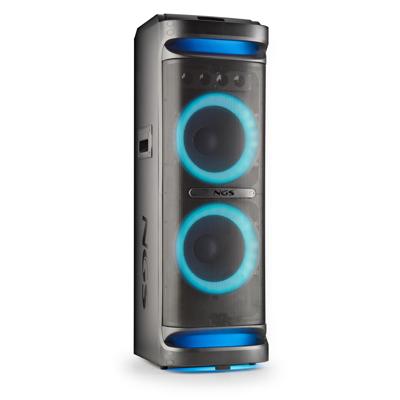 NGS Wild Space 3 - Draagbare luidspreker, compatibel met Bluetooth-technologie, True Wireless Stereo, subwoofer + dubbele tweeters, Micro SD/USB/AUX IN, wielen, zwart