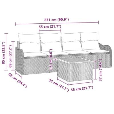 Tuinbankenset met kussen 5 pcs Zwart poly rattan