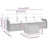 Tuinbankenset met kussen 5 pcs Zwart poly rattan - thumbnail