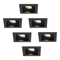 Set van 6 Durham vierkante LED inbouwspots - 4 Watt 345 lumen - 2700k warm wit - GU10 - Dimbaar Kantelbaar - Voor binnen - Zwart - thumbnail