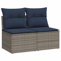 2-delige Loungeset met kussens poly rattan acacia grijs - thumbnail
