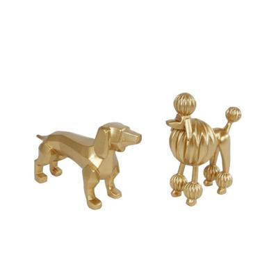 Beeld Hond teckel/poedel goud poly 12cm