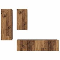 Tv-meubelset met plank Wandgemonteerd met opslag met de deur 4 pcs Oud hout 30.5 x 30 x 90 cm - thumbnail