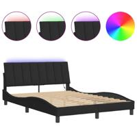 Bedframe met LED zonder matras "Hanko" fluweel zwart 140x200 cm - thumbnail