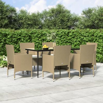 7-delige Tuinset met kussens beige en zwart