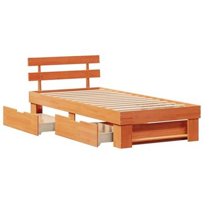 Bedframe met lade met hoofdeinde met opslag Wasbruin 90 x 200 cm Grenenhout