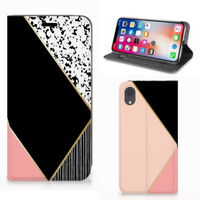 Apple iPhone Xr Stand Case Zwart Roze Vormen Apple iPhone Xr Stand Case Zwart Roze Vormen