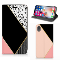 Apple iPhone Xr Stand Case Zwart Roze Vormen - thumbnail