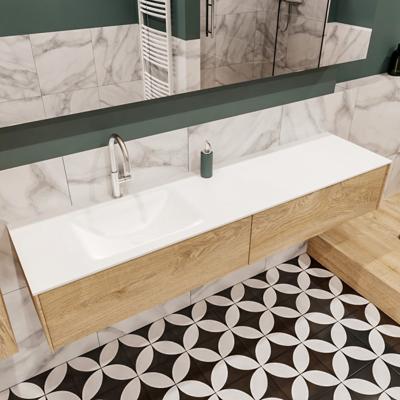 Mondiaz Lush Cloud badmeubel Washed oak 180 cm 2 lades solid surface enkele spoelbak links 1 kraangat