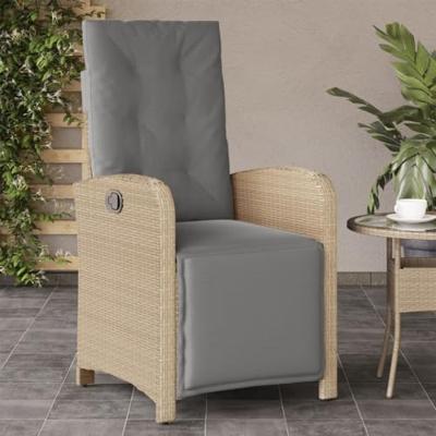 Tuinstoelen 2 st verstelbaar voetensteun poly rattan beige mix - thumbnail