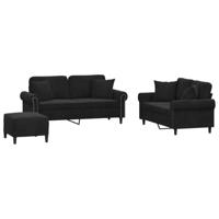 3-delige Loungeset met kussens fluweel zwart - thumbnail