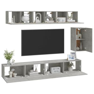 6-delige Tv-meubelset bewerkt hout betongrijs - thumbnail