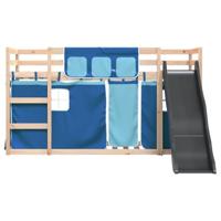 Stapelbed met glijbaan en gordijnen blauw 90x190 cm - thumbnail