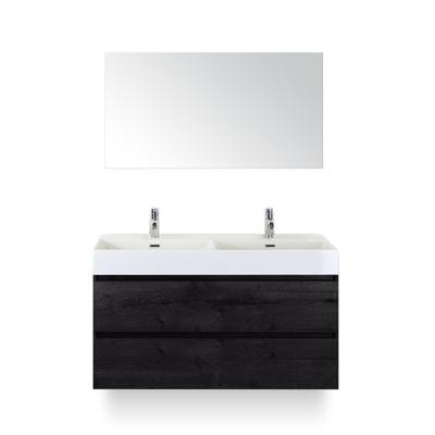 Maxx XL Badmeubelset 120 cm - Black Oak - Wastafel Kube Dubbel 2 kraangaten - met Spiegel