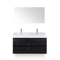 Maxx XL Badmeubelset 120 cm - Black Oak - Wastafel Kube Dubbel 2 kraangaten - met Spiegel - thumbnail