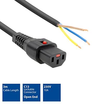 ACT Netsnoer C13 IEC Lock - open einde zwart 3 m, PC979, 5-Pack