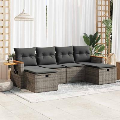 6-delige Loungeset met kussens poly rattan grijs - thumbnail