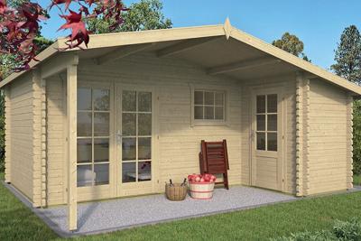 Blokhut Wolfgang 530x300 cm + luifel 150cm Blokhut Wolfgang 530x300 cm + luifel 150cm